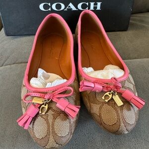 Coach Women's Pink and Brown Ballet Flats